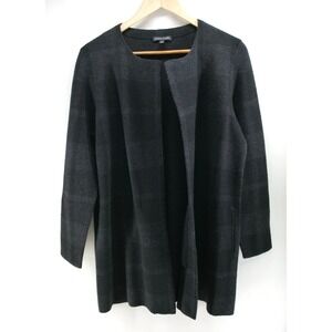 Eileen Fisher Women's‎ Plaid Black Grey Merino Wool Cardigan Size S/P